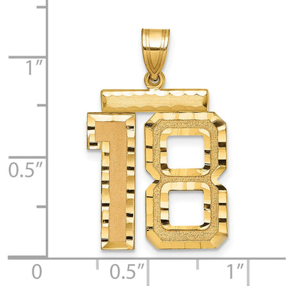 14K Gelbgold Großer Gebürsteter Diamantgeschliffener Zahl-18-Charm