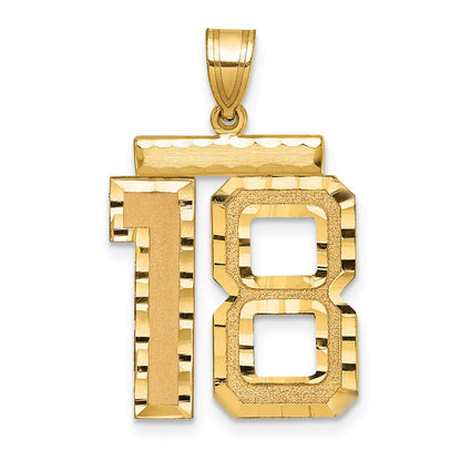 14K Gelbgold Großer Gebürsteter Diamantgeschliffener Zahl-18-Charm