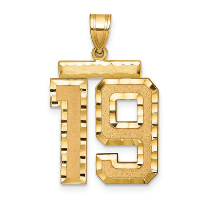 14K Gelbgold großer gebürsteter Charm mit Diamantschliff, Zahl 19