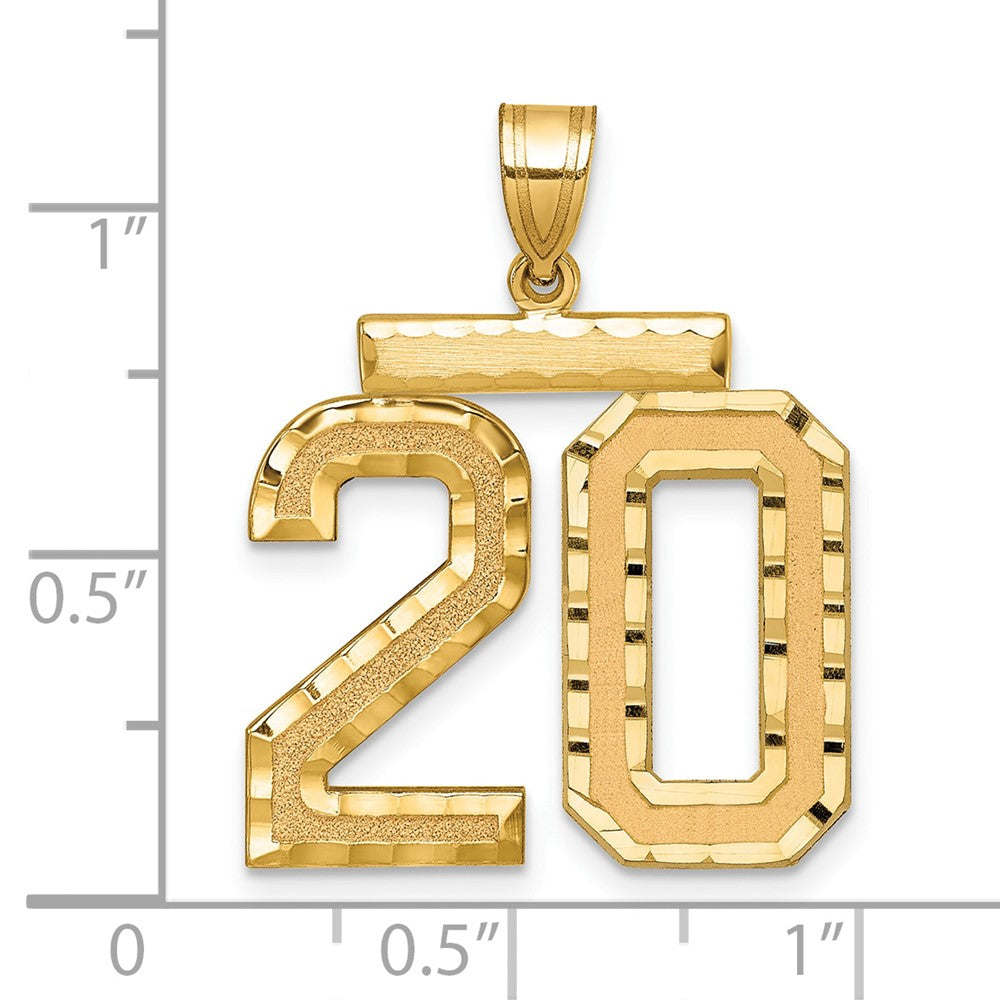 14K Gelbgold Großer Gebürsteter Diamantgeschliffener Zahl-20-Charm