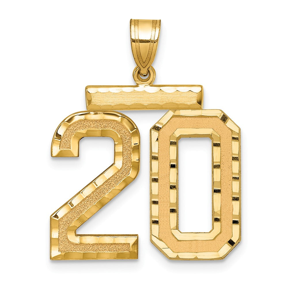 14K Gelbgold Großer Gebürsteter Diamantgeschliffener Zahl-20-Charm