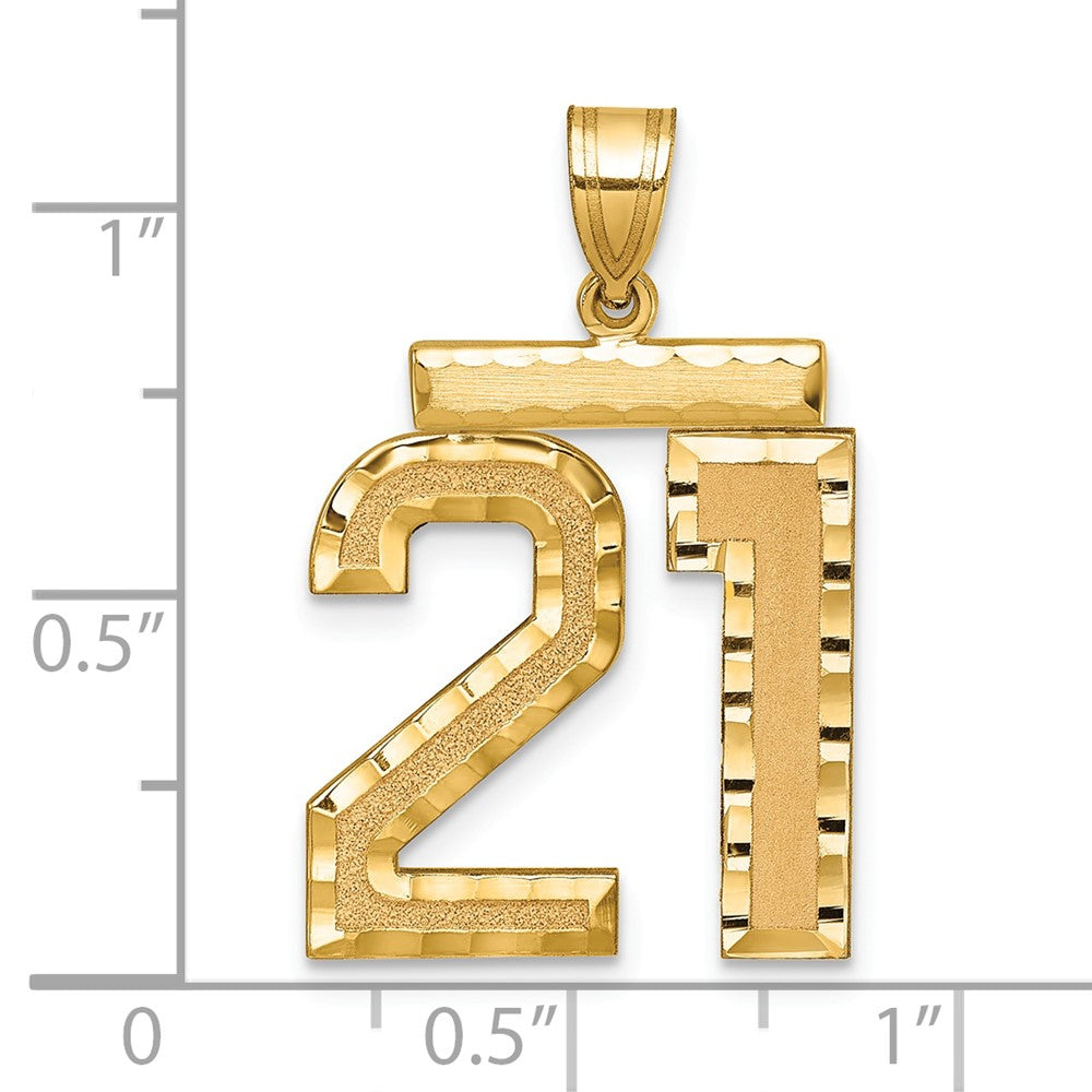 14K Gelbgold Großer Gebürsteter Diamantgeschliffener Zahl-21-Charm