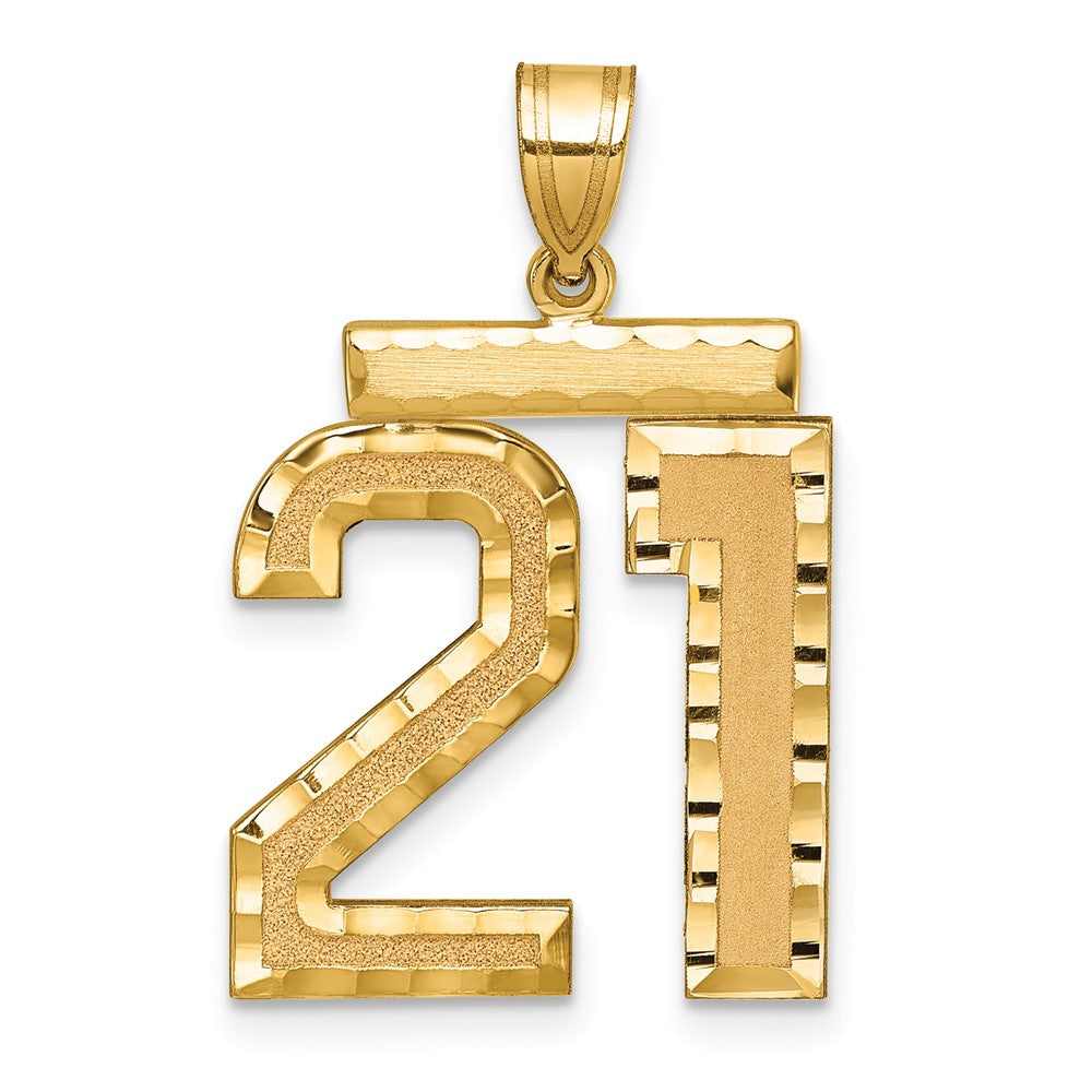 14K Gelbgold Großer Gebürsteter Diamantgeschliffener Zahl-21-Charm
