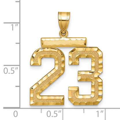 14K Gelbgold Großer Gebürsteter Diamantgeschliffener Charm „Nummer 23