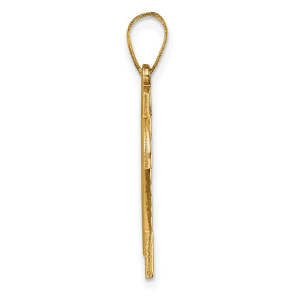 14K Gelbgold großer gebürsteter Diamantschliff-Charm Zahl 24