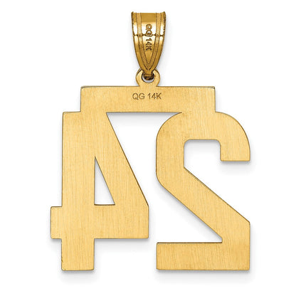 14K Gelbgold großer gebürsteter Diamantschliff-Charm Zahl 24