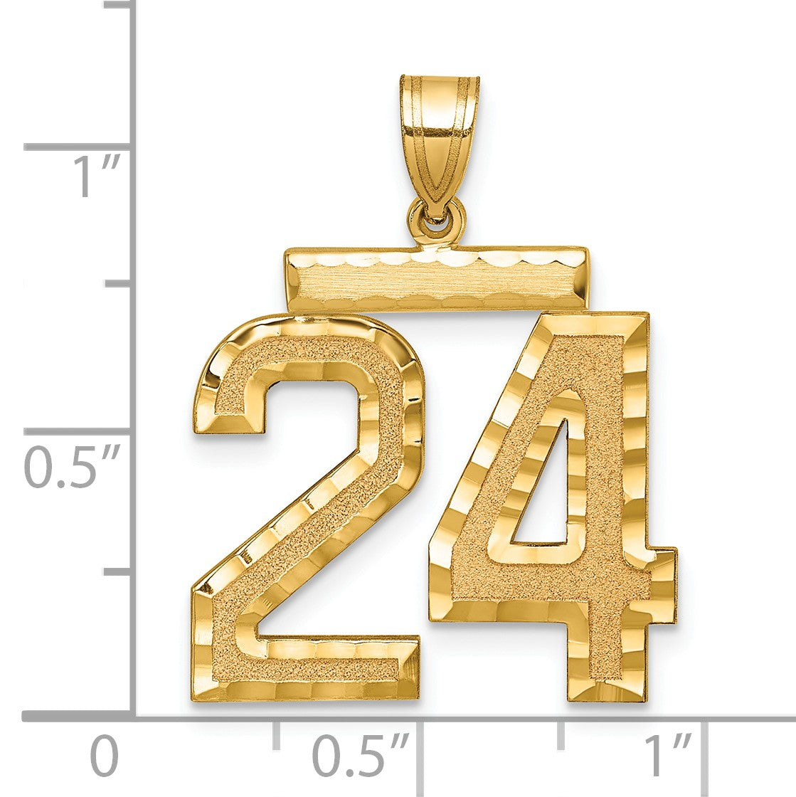 14K Gelbgold großer gebürsteter Diamantschliff-Charm Zahl 24