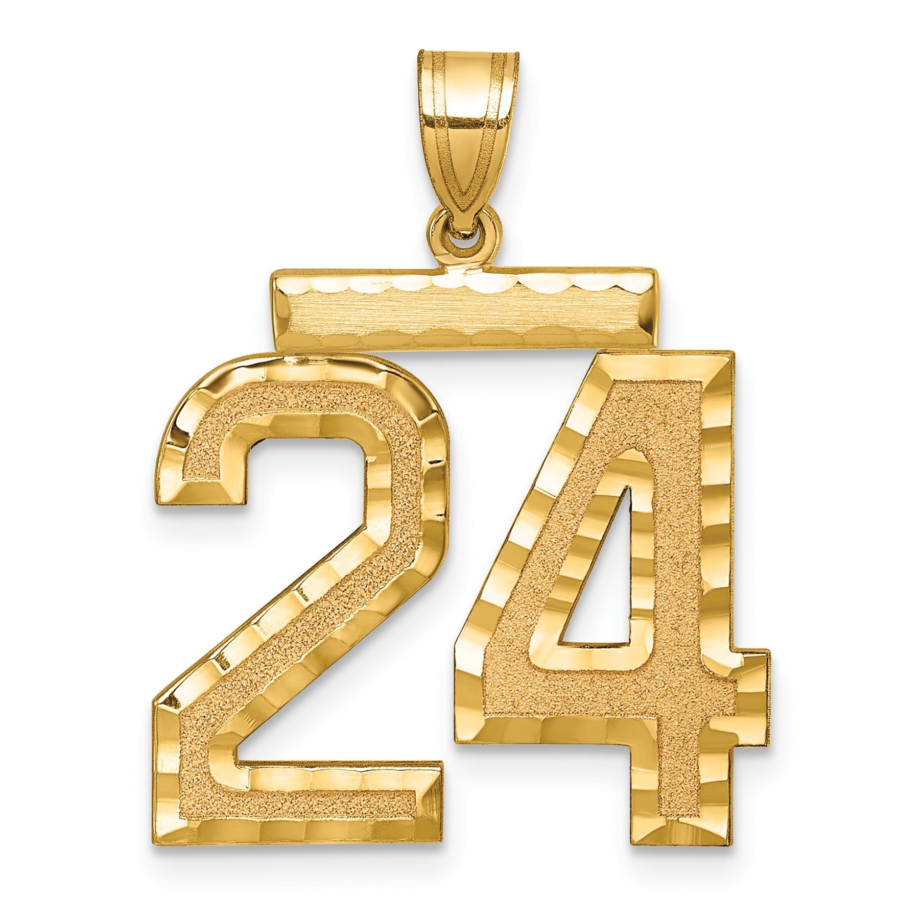 14K Gelbgold großer gebürsteter Diamantschliff-Charm Zahl 24