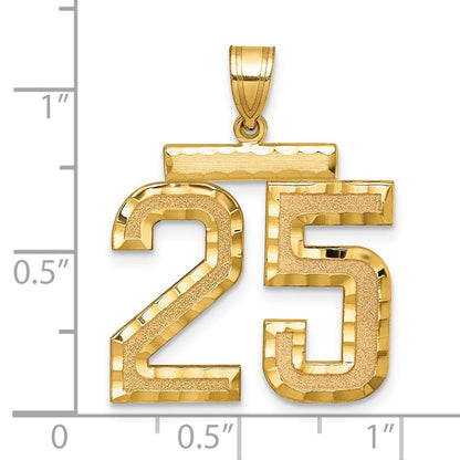 14K Gelbgold Großer Gebürsteter Diamantgeschliffener Zahl-25-Charm
