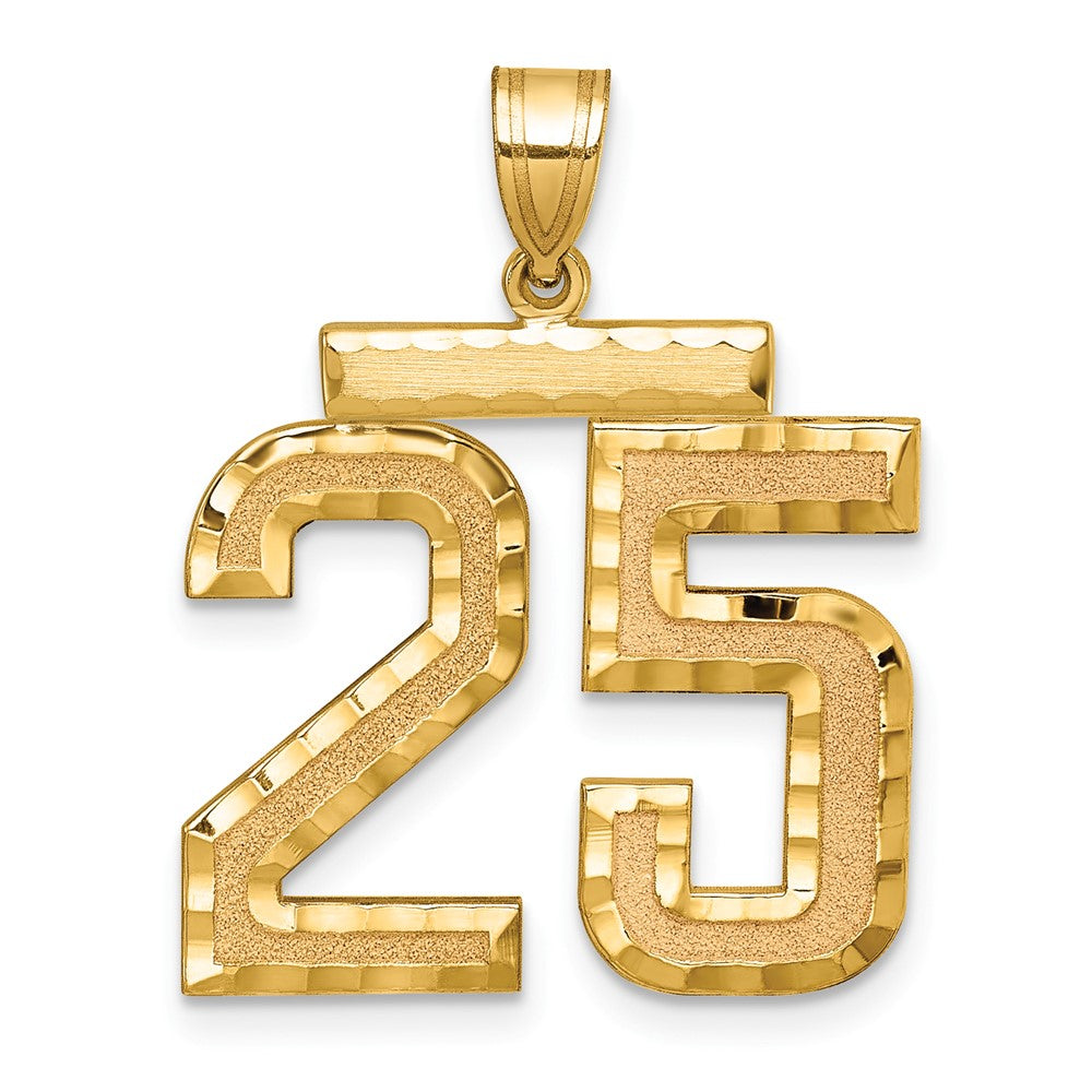 14K Gelbgold Großer Gebürsteter Diamantgeschliffener Zahl-25-Charm
