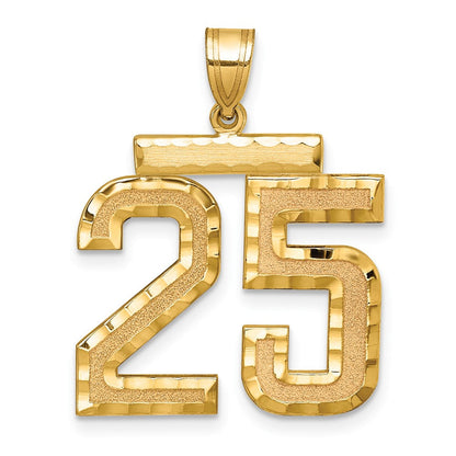 14K Gelbgold Großer Gebürsteter Diamantgeschliffener Zahl-25-Charm