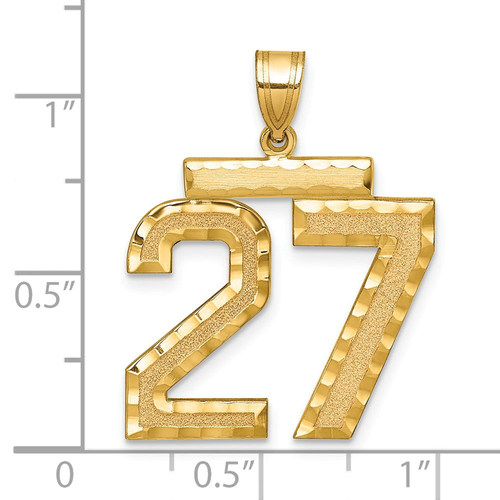14K Gelbgold großer gebürsteter Charm mit Diamantschliff „Zahl 27“