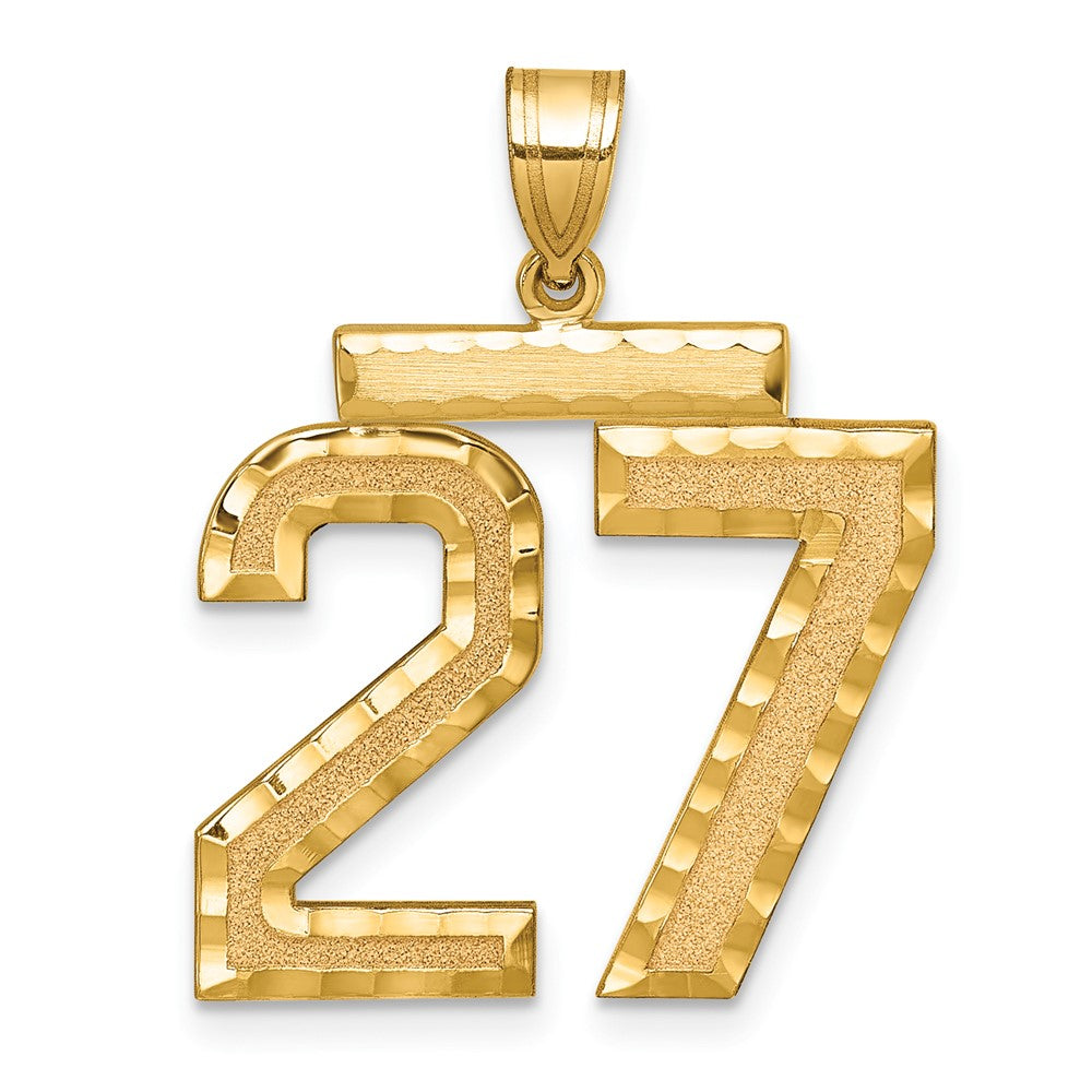14K Gelbgold großer gebürsteter Charm mit Diamantschliff „Zahl 27“