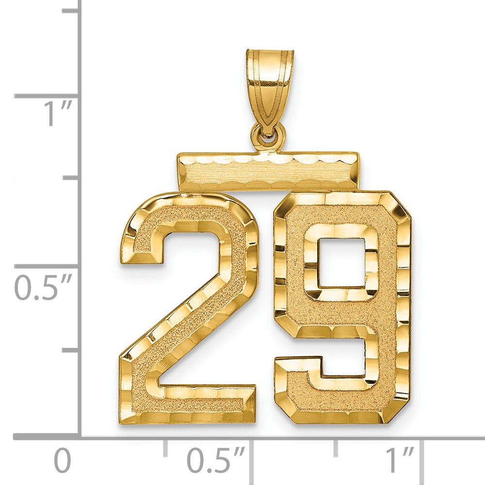 14K Gelbgold großer gebürsteter Charm mit Diamantschliff, Zahl 29