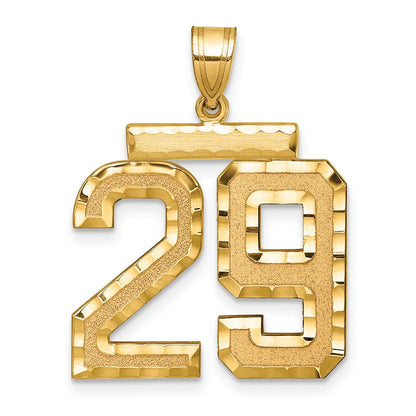 14K Gelbgold großer gebürsteter Charm mit Diamantschliff, Zahl 29