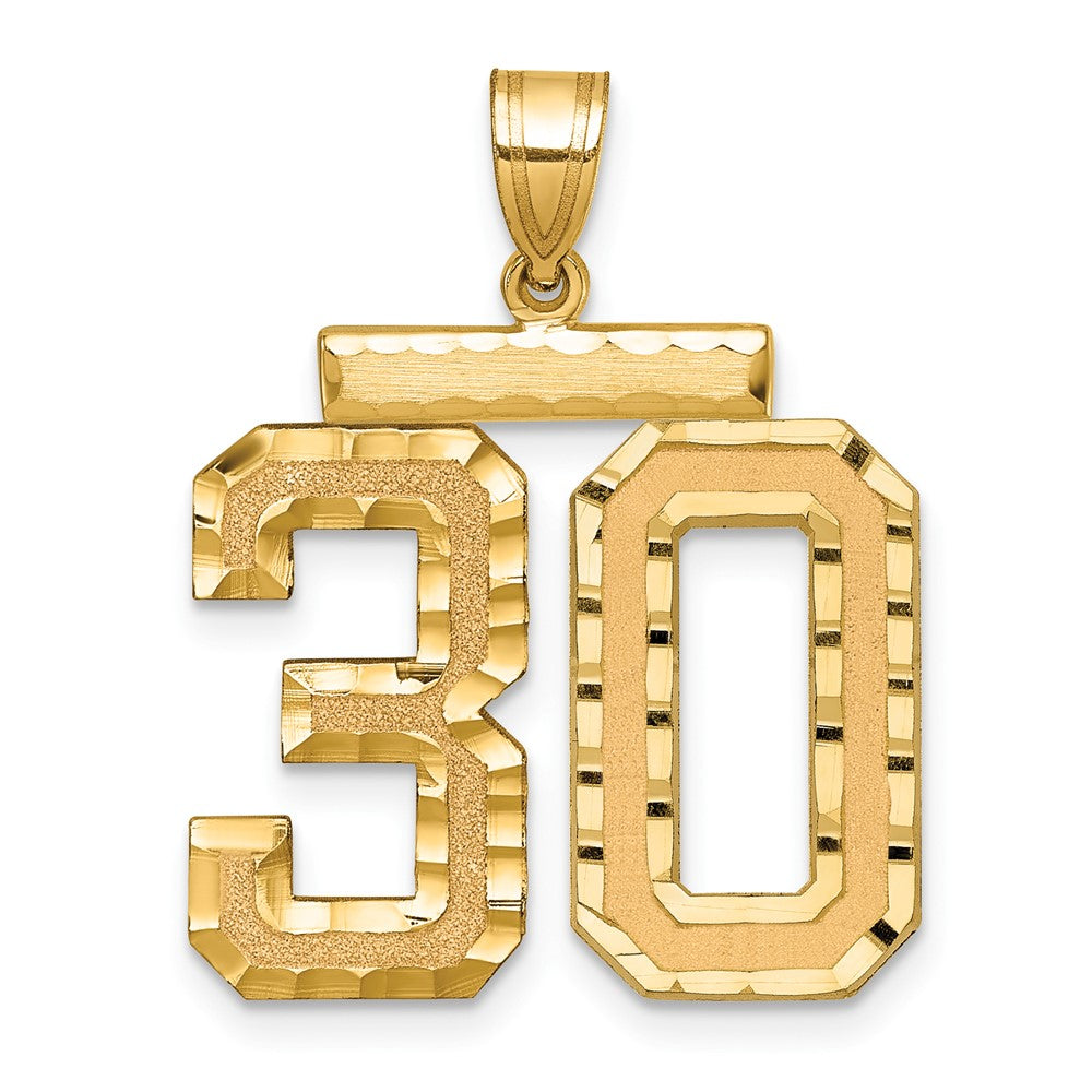 14K Gelbgold großer gebürsteter Charm mit Diamantschliff „Zahl 30