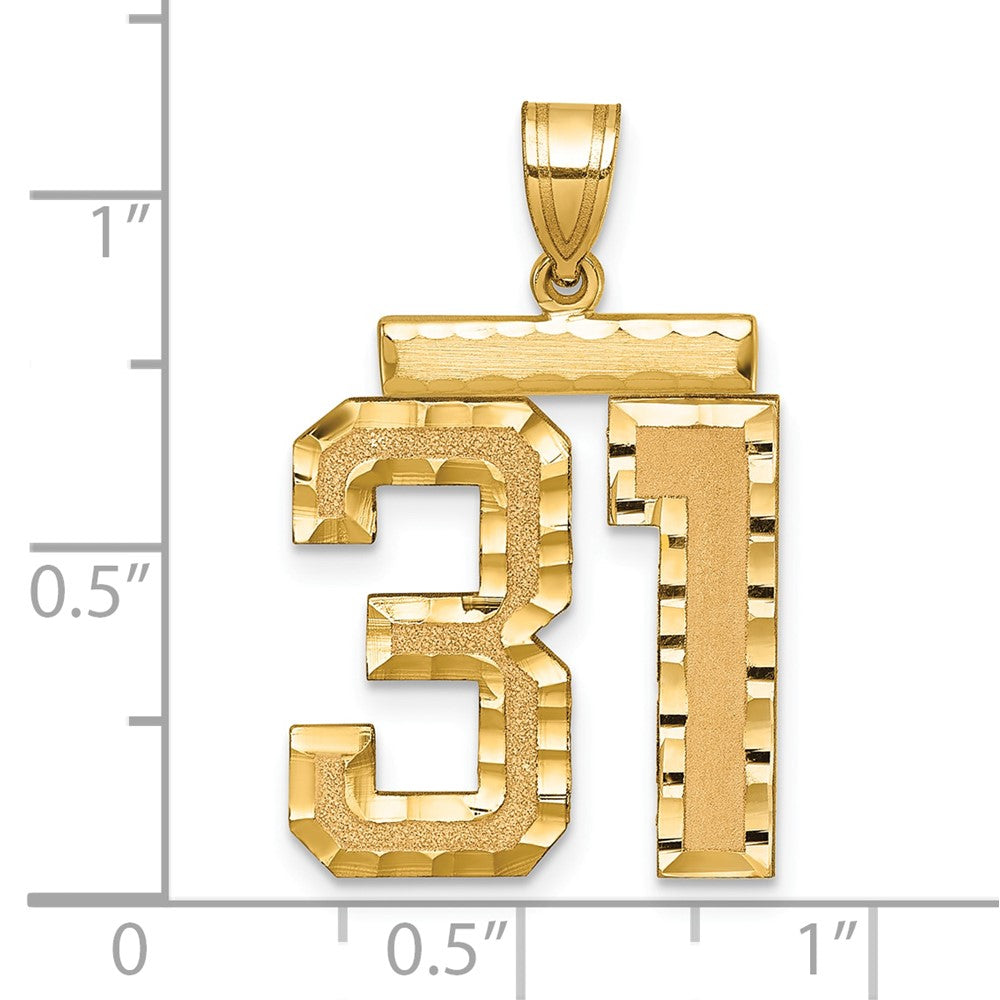 14K Gelbgold großer gebürsteter Charm mit Diamantschliff „Zahl 31“