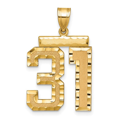 14K Gelbgold großer gebürsteter Charm mit Diamantschliff „Zahl 31“