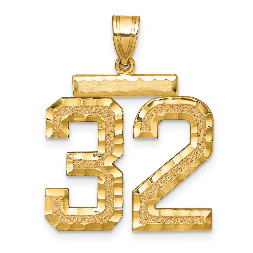14K Gelbgold großer gebürsteter Charm mit Diamantschliff, Zahl 32