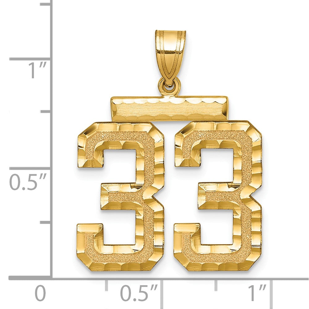 14K Gelbgold großer gebürsteter Diamantschliff-Charm Zahl 33