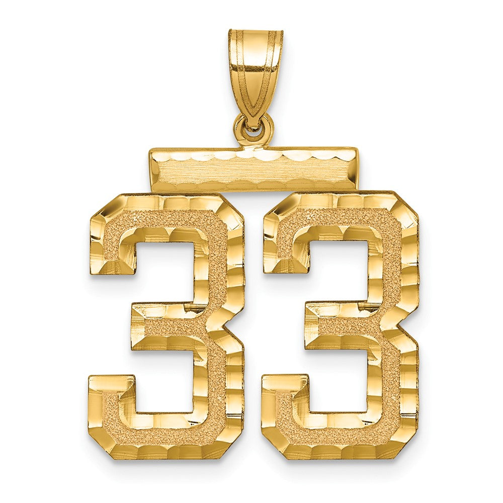 14K Gelbgold großer gebürsteter Diamantschliff-Charm Zahl 33