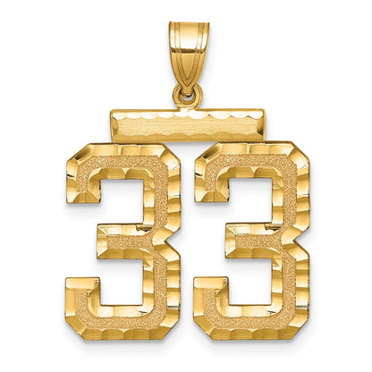 14K Gelbgold großer gebürsteter Diamantschliff-Charm Zahl 33