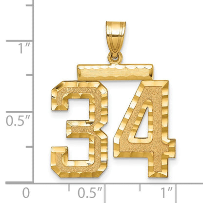 14K Gelbgold großer gebürsteter Charm mit Diamantschliff „Zahl 34“