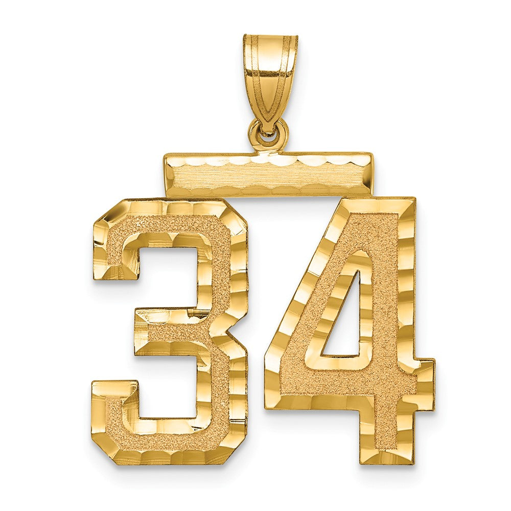 14K Gelbgold großer gebürsteter Charm mit Diamantschliff „Zahl 34“