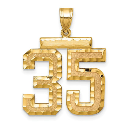 14K Gelbgold großer gebürsteter Charm mit Diamantschliff „Zahl 35“