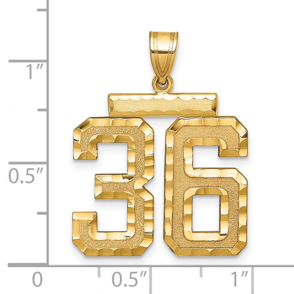 14K Gelbgold Großer Gebürsteter Diamantgeschliffener Charm Zahl 36