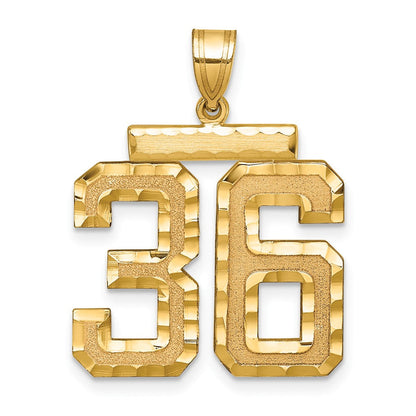 14K Gelbgold Großer Gebürsteter Diamantgeschliffener Charm Zahl 36