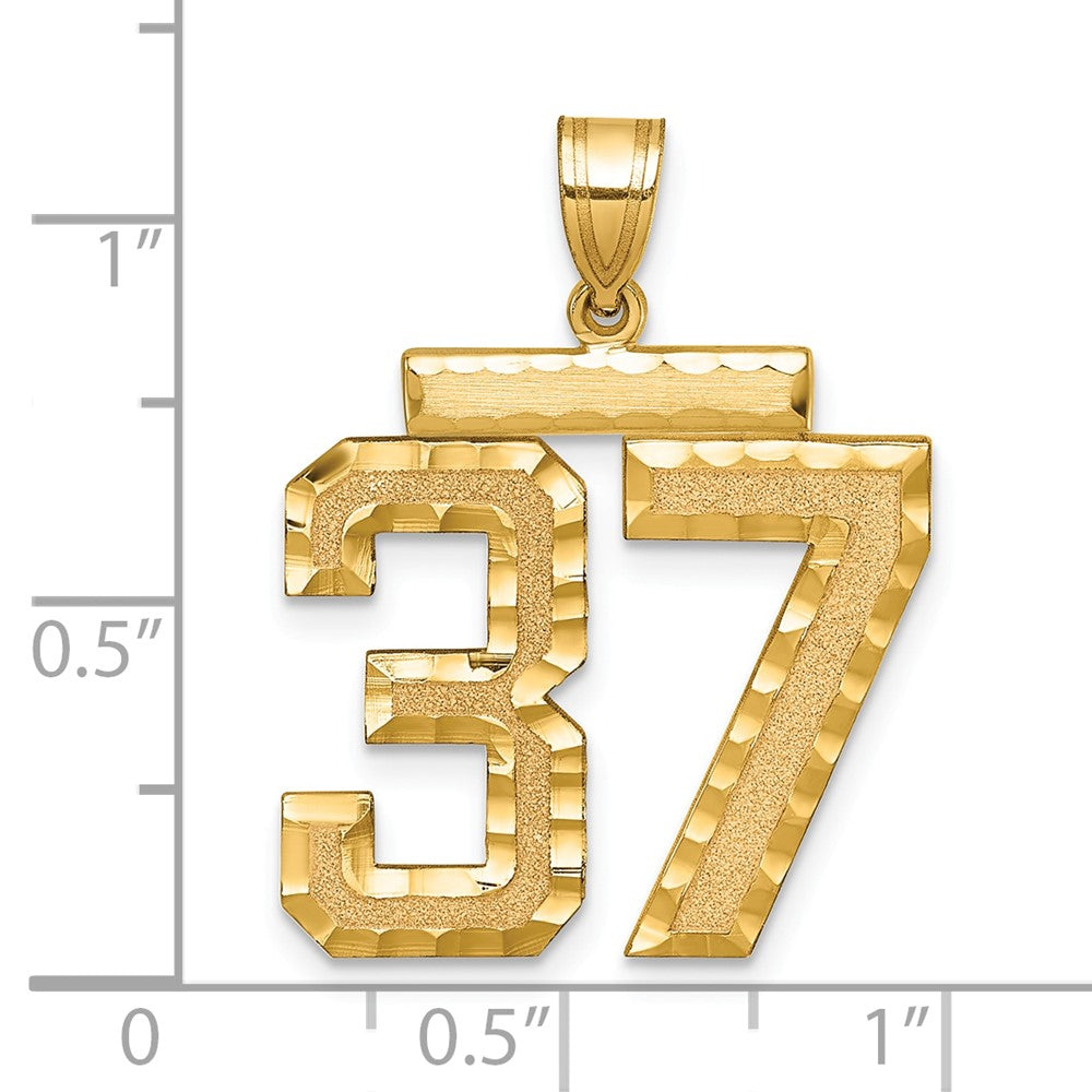 14K Gelbgold großer gebürsteter Charm mit Diamantschliff, Zahl 37