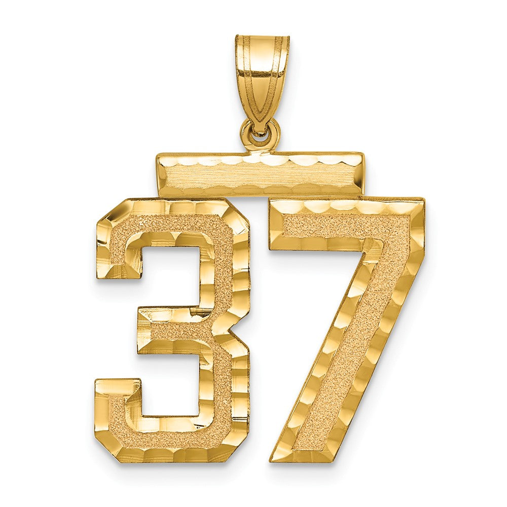 14K Gelbgold großer gebürsteter Charm mit Diamantschliff, Zahl 37