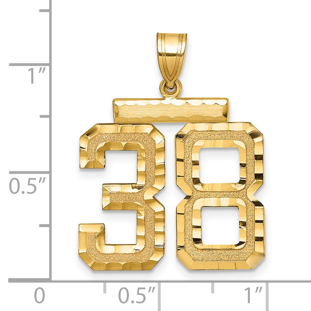 14K Gelbgold großer gebürsteter Charm mit Diamantschliff "Zahl 38