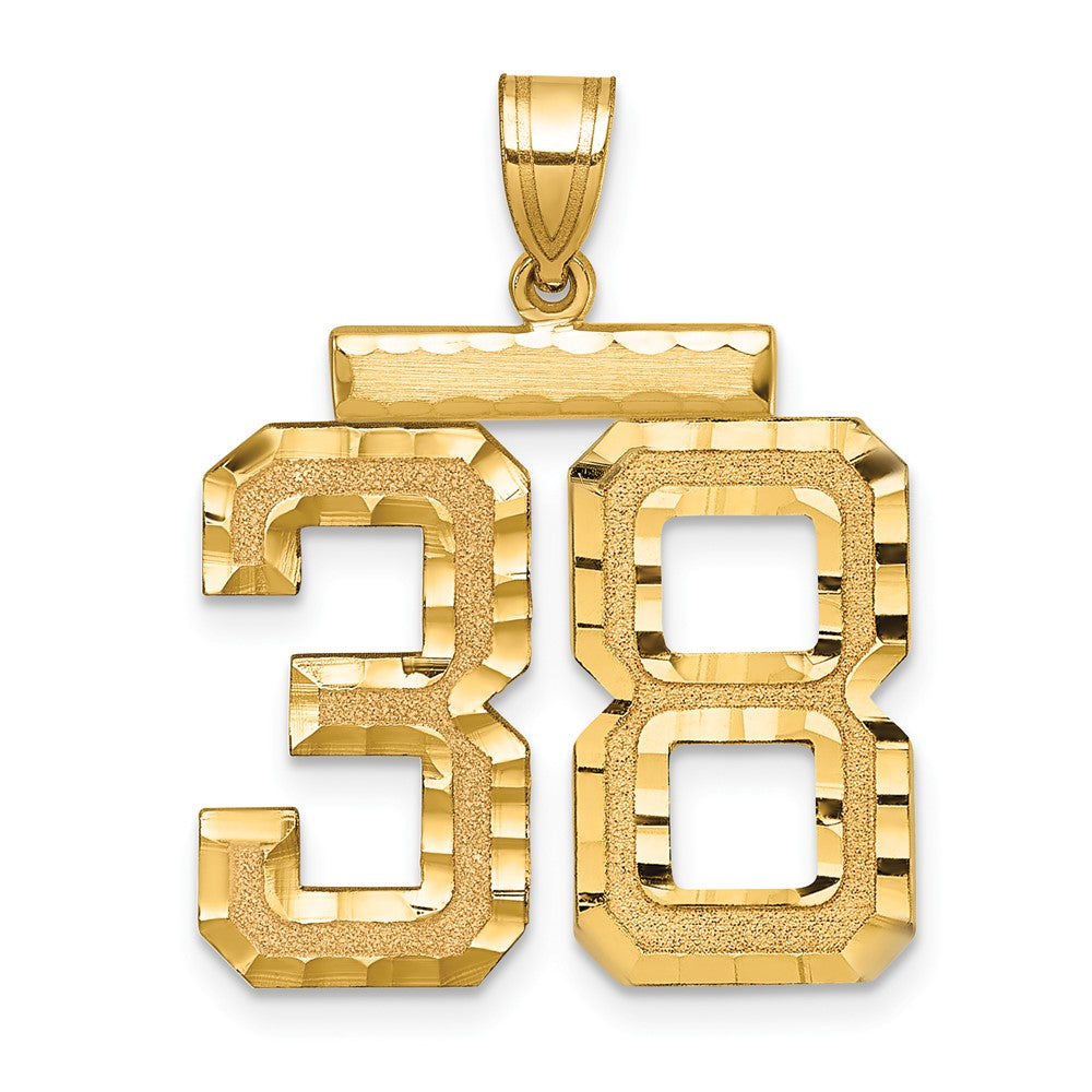 14K Gelbgold großer gebürsteter Charm mit Diamantschliff "Zahl 38