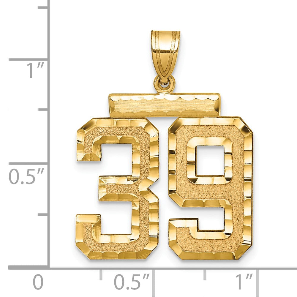 14K Gelbgold großer gebürsteter Charm mit Diamantschliff-Zahl 39
