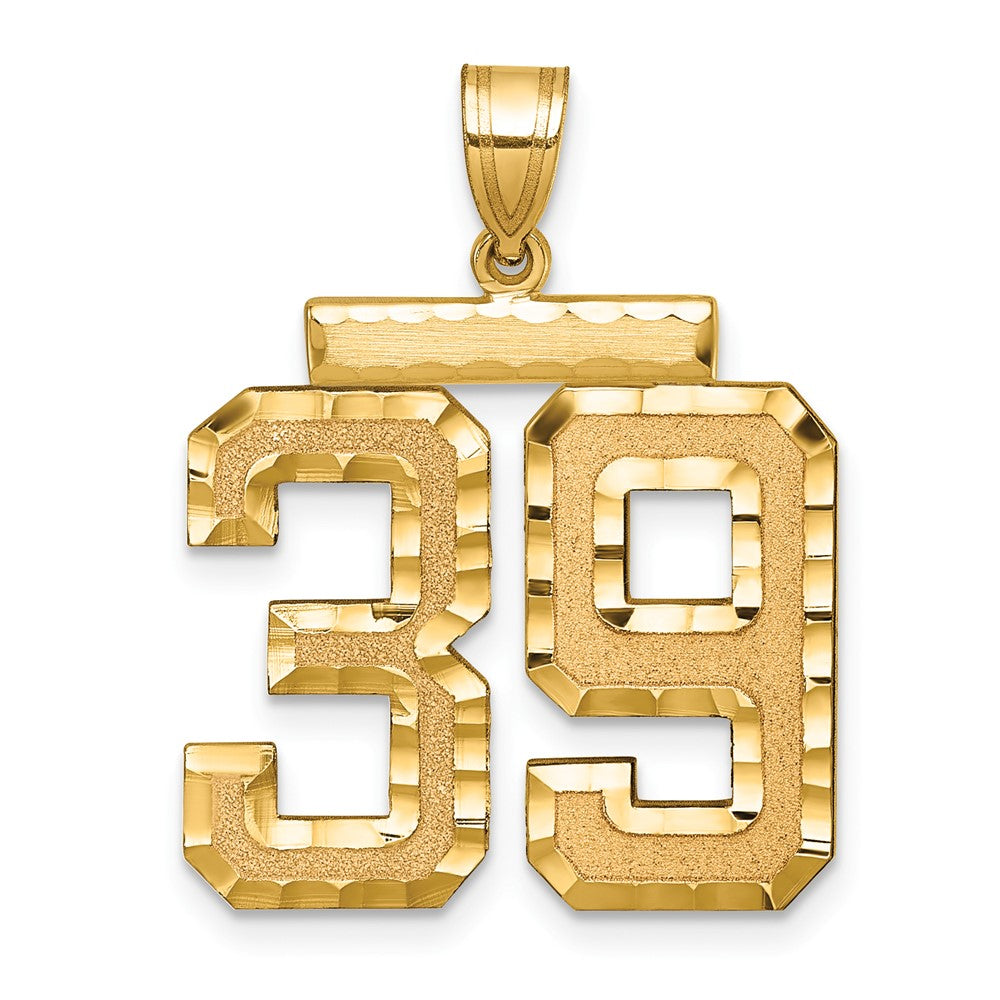 14K Gelbgold großer gebürsteter Charm mit Diamantschliff-Zahl 39