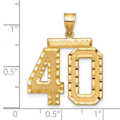 14K Gelbgold Großer Gebürsteter Diamantgeschliffener Charm „Zahl 40“