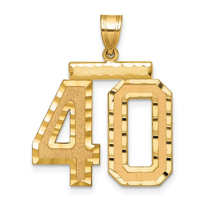 14K Gelbgold Großer Gebürsteter Diamantgeschliffener Charm „Zahl 40“