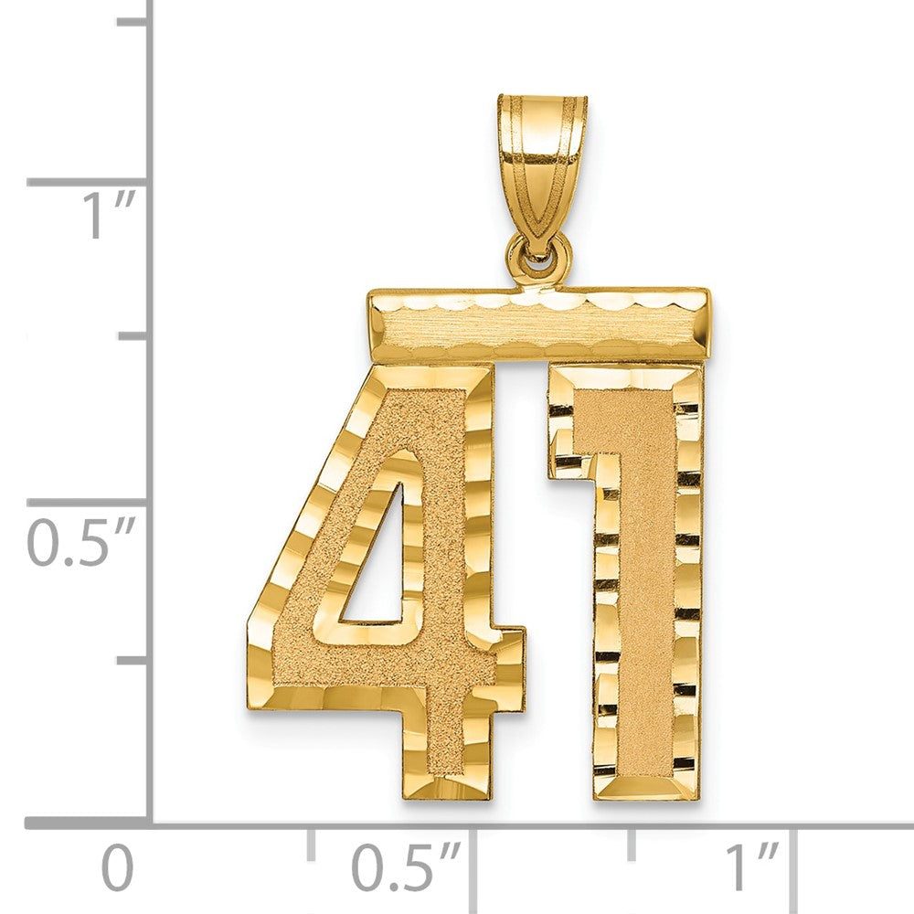 14K Gelbgold großer gebürsteter Charm mit Diamantschliff, Zahl 41