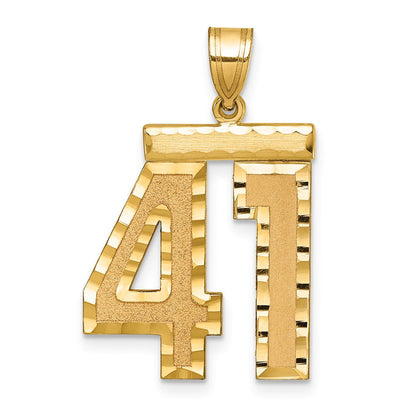 14K Gelbgold großer gebürsteter Charm mit Diamantschliff, Zahl 41