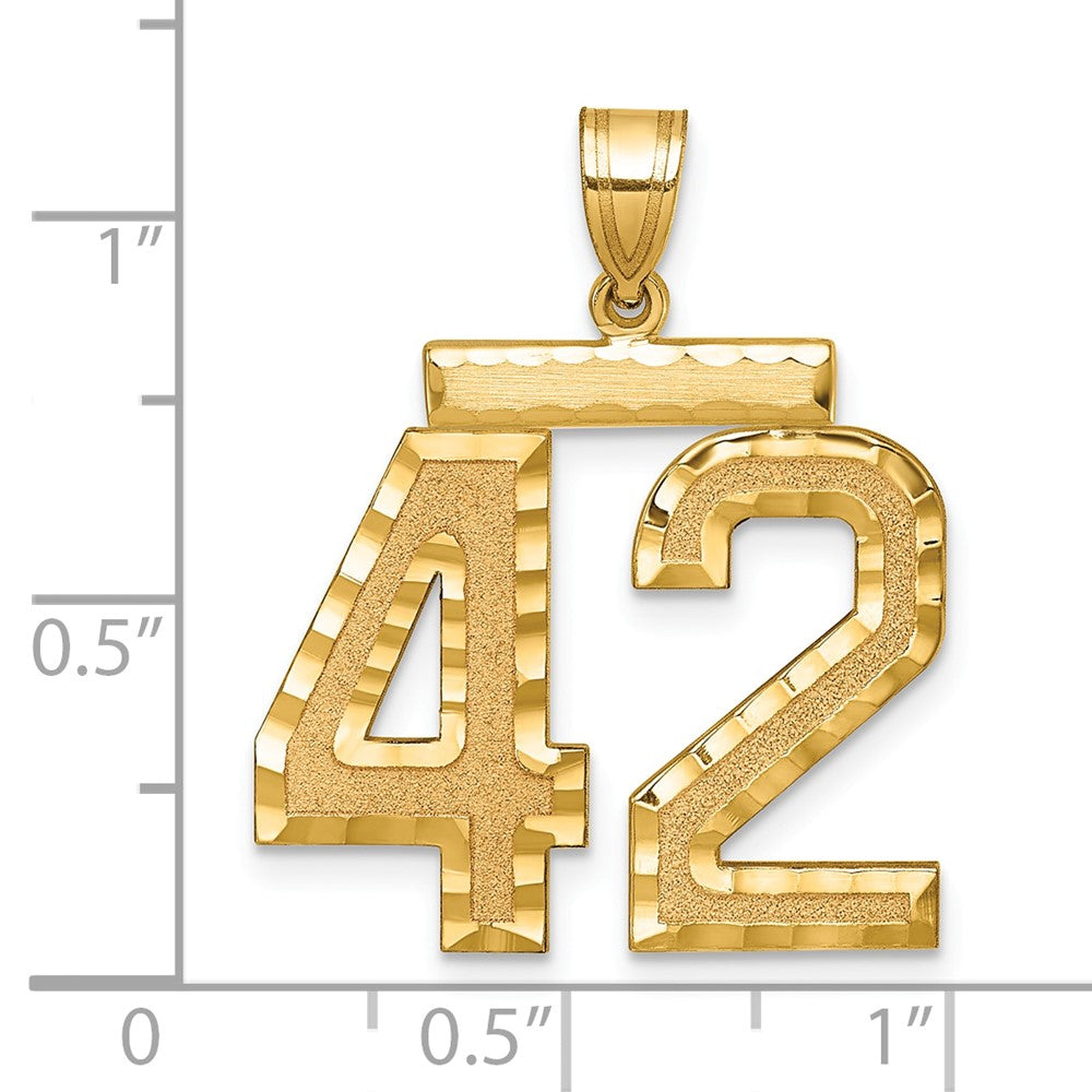 14K Gelbgold Großer Gebürsteter Diamantgeschliffener Zahl-42-Charm