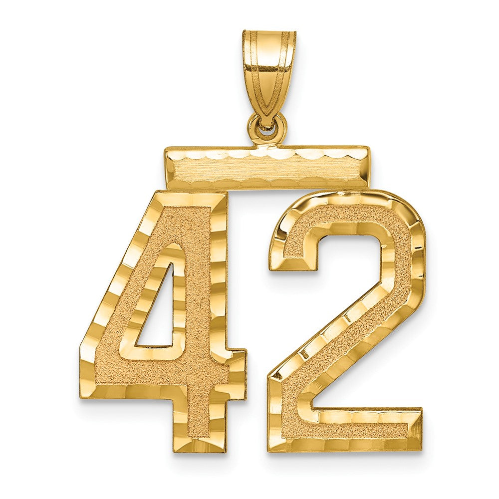 14K Gelbgold Großer Gebürsteter Diamantgeschliffener Zahl-42-Charm