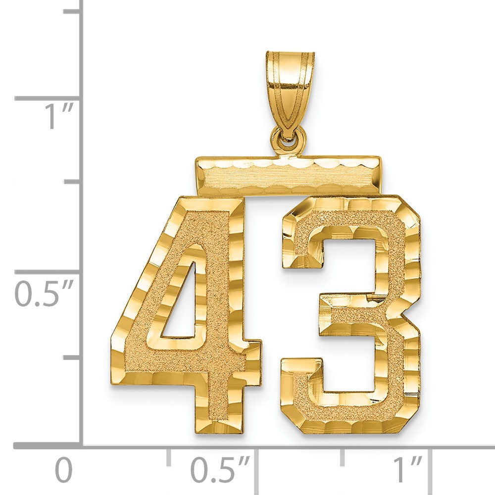 14K Gelbgold Großer Gebürsteter Diamantgeschliffener Zahlen-Charm „43
