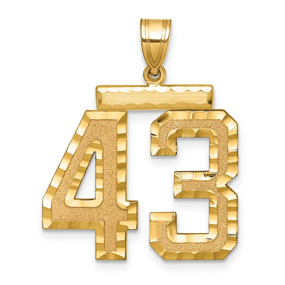14K Gelbgold Großer Gebürsteter Diamantgeschliffener Zahlen-Charm „43