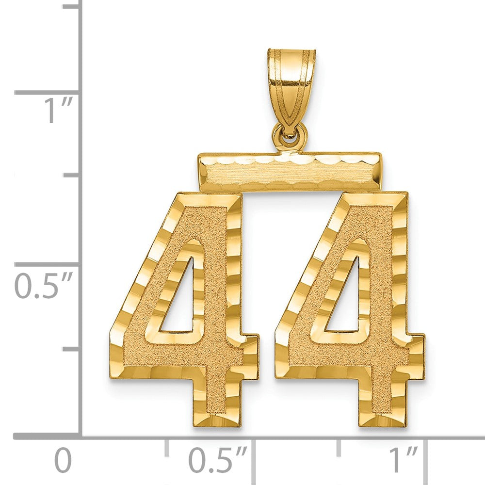 14K Gelbgold großer gebürsteter Charm mit Diamantschliff „Zahl 44“