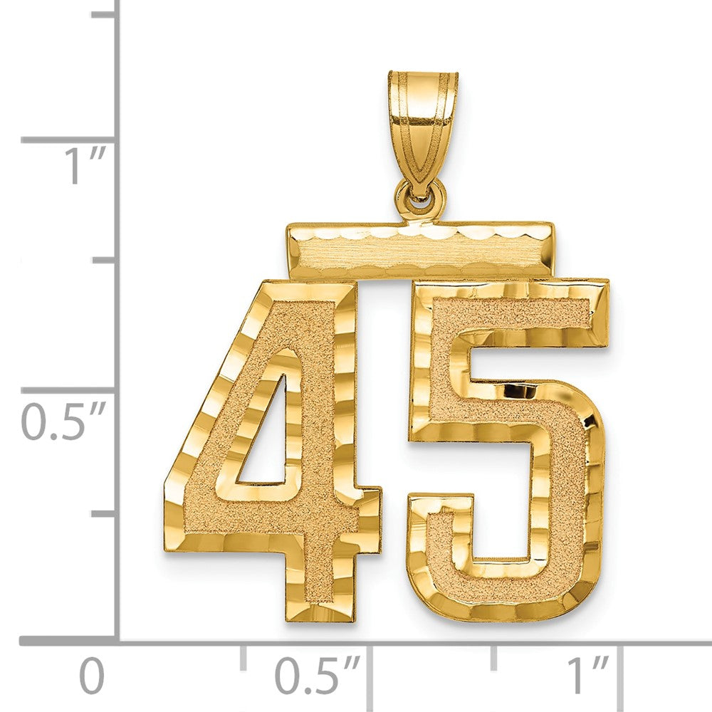 14K Gelbgold Großer Gebürsteter Diamantgeschliffener Zahl-45-Charm