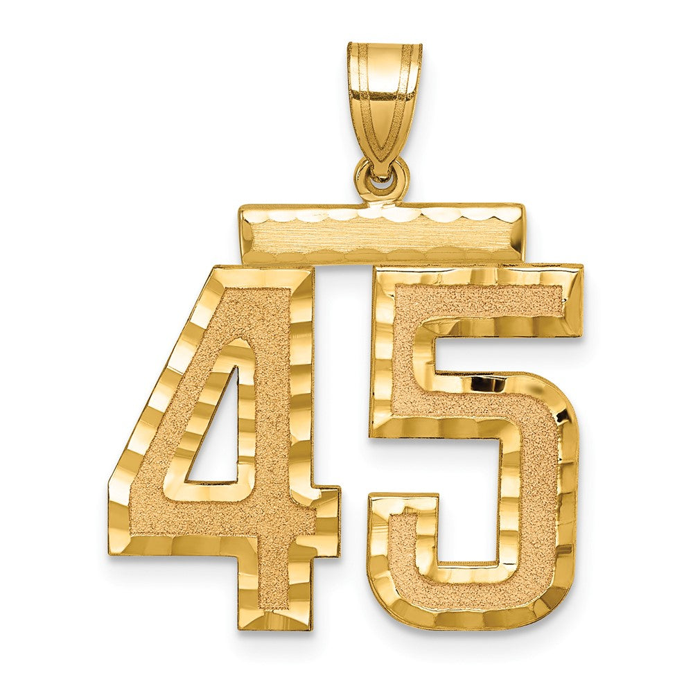 14K Gelbgold Großer Gebürsteter Diamantgeschliffener Zahl-45-Charm