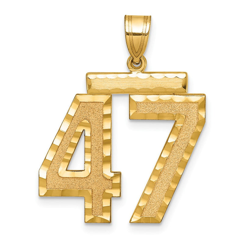 585 Gelbgold großer gebürsteter Charm mit Diamantschliff „Zahl 47