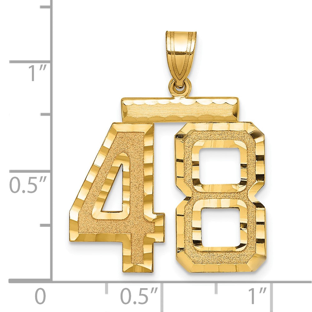 585 Gelbgold Großer Gebürsteter Diamantgeschliffener Zahl-48-Charm